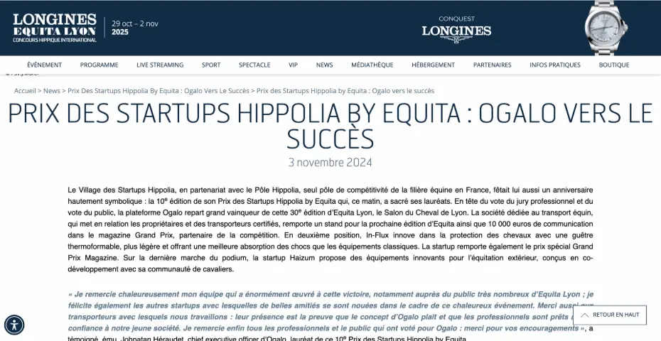 Ogalo vainqueur concours stratups Equita Lyon 2024