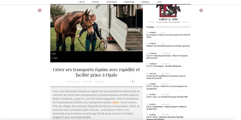 Ogalo plateforme transport de chevaux
