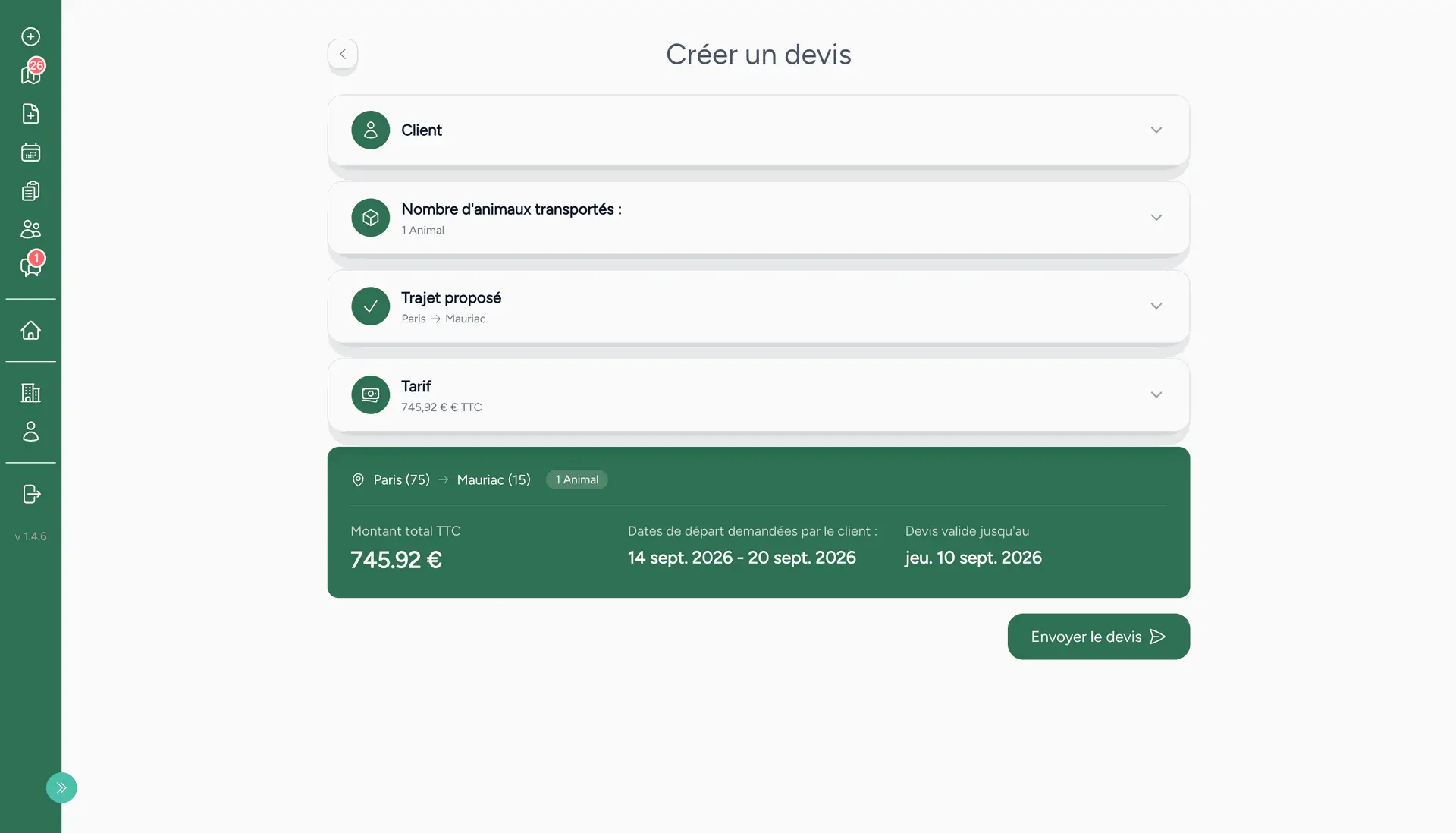 Fonction devis transport Ogalo