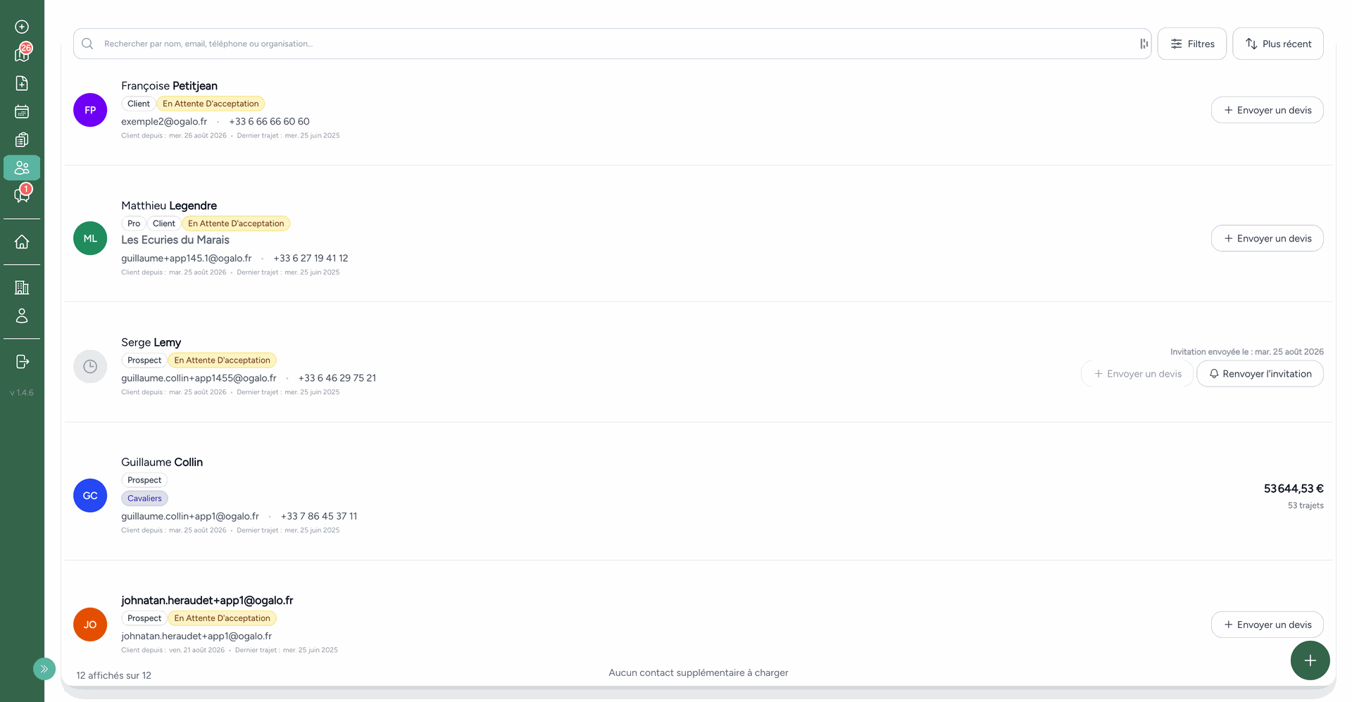 Fonction crm client transport Ogalo