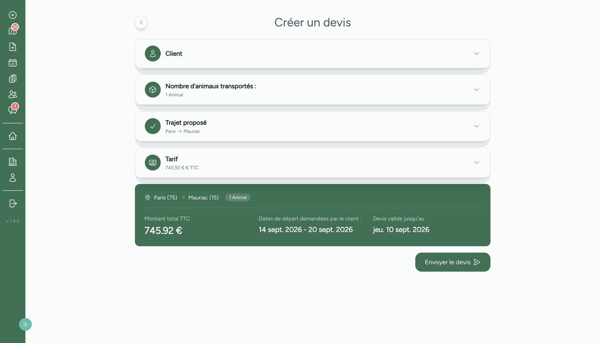 Fonction devis transport Ogalo