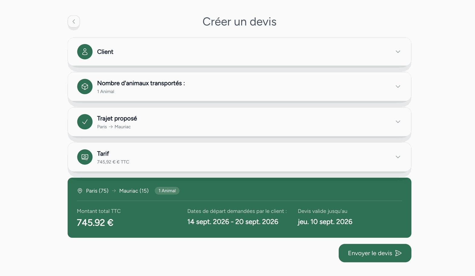 Fonction devis transport Ogalo