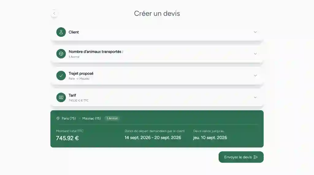 Fonction devis transport Ogalo