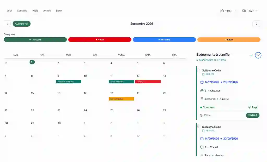 Fonction planning transport Ogalo