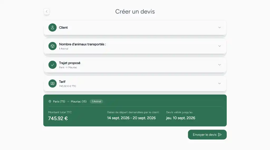 Fonction devis transport Ogalo